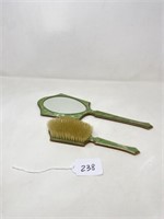 Celluloid Dresser Mirror & Brush