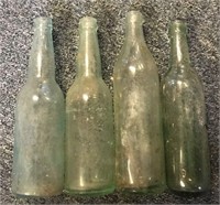 Vintage Lot of 4 Blue Green Unmarked Glass Bottles