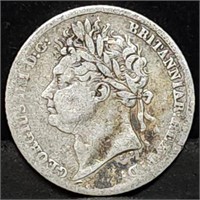 1825 George IIII Silver Six Pence