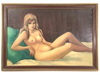Reclining Female Nude Oil on Canvas Framed