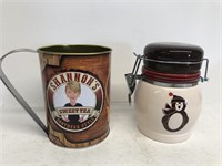 Hot cocoa canister and tin mug
