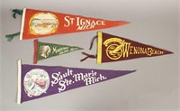 4 Vintage Felt Pennants - Soo - St. Ignace MI