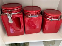 (3) Red Sealing Coffee & Spice Jars