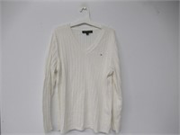 Tommy Hilfiger Women's Vneck Sweater, White, XL
