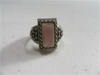 Sterling sz8.75 Ring w/ Pink Rectangle Stone Detld