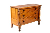 PINE THREE-DRAWER CHEST WITH COLUMN SUPPORTS