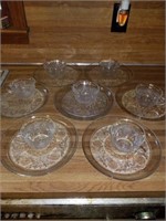 SET OF 8 PLATES 7 CUPS -- SANDWICH GLASS