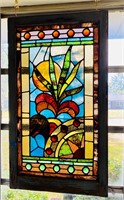 41” Stained glass panel rustic wooden frame