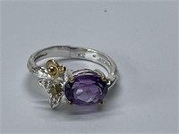 STERLING SILVER RING WITH AMETHYST SIZE 7