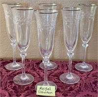 F - SET OF 6 ROYAL DOULTON CRYSTAL FLUTES (A38)