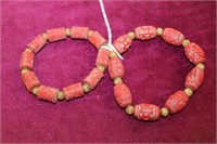 2pc Carved red beaded bracelets