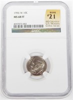 1996-W ROOSEVELT DIME - NGC MS68 FT FULL TORCH