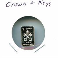 1 gram Silver Bar - Crown & Keys, .999 Fine