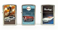 3 Zippo Lighters Chevy, Shelby Cobra & Mustang New