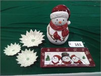 Snowman Cookie Jar & Tray, Candies