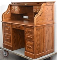 Large Oak Roll Top Desk w/ Keys