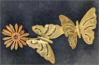 Vintage Mixed Metal Flower & Butterfly Art
