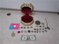 Lot of Collector Tokens & Coins in Jewelry Box