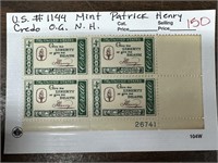 1144 STAMP BLOCK PATRICK HENRY CREDO OG NH