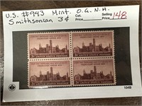 943 STAMP BLOCK OG NH SMITHSONIAN 3C