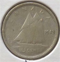 Silver 1943 Canadian dime