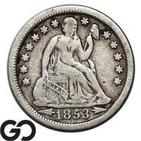 1853 Seated Liberty Dime, w/ Arrows, Tough Type