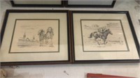 2 original sketches of Derby horses by Tony