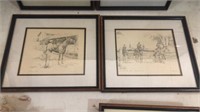 2 original sketches of Derby horses by Tony