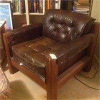leather and wood side chair