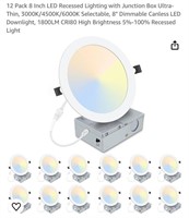 12 Pack 8 Inch LED Recessed Lighting with Juncti