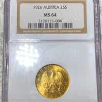 1926 Austria Gold 25 Shilling NGC - MS64