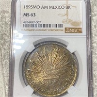1895 Mexican Silver 8 Reales NGC - MS63
