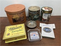 Advertising tins, ash trays chocolate box, can