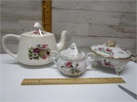 TEAPOT, SUGAR, & CANDY DISH