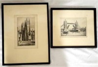 2 Framed Etchings signed by D.M. Clark