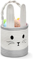 Easter Basket with Handle, Embroidered Bunny