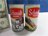 (2) SCHMIDT Pike Fishing Steel Flat Top Beer Cans