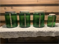 PRIMITIVE GREEN GLASS CANISTER SET OF 4