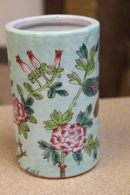 Vintage Chinese Famille Verte Brush Pot