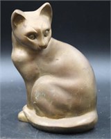 8.5'' CAST BRASS FIGURAL CAT W CURLED TAIL