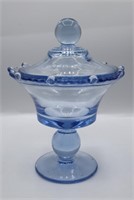 Vintage Blue Glass Lidded Compote