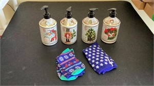 Set of 4 Christmas Hand Soaps and (2) Sets of Sock