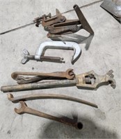 Saw vise, large assortment old tools