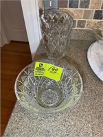 GROUP OF PRESSED GLASS FRUIT BOWL 5 IN T AND VASE