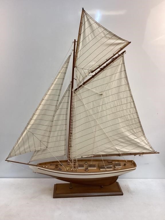 Lg Wooden Sailboat Model w/Fabric Sails