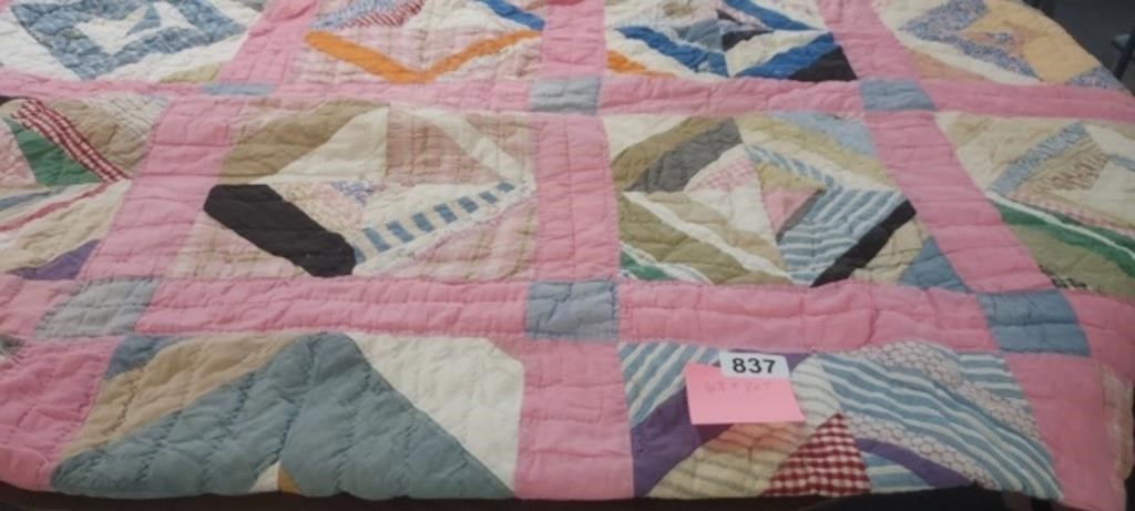 VINTAGE QUILT 68" X 80" (AGE STAINS, AGE FLAWS, HO