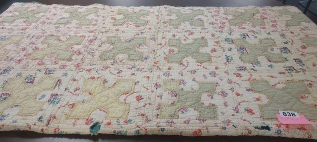 VINTAGE QUILT 80" X 64" (AGE FLAWS, HOLES