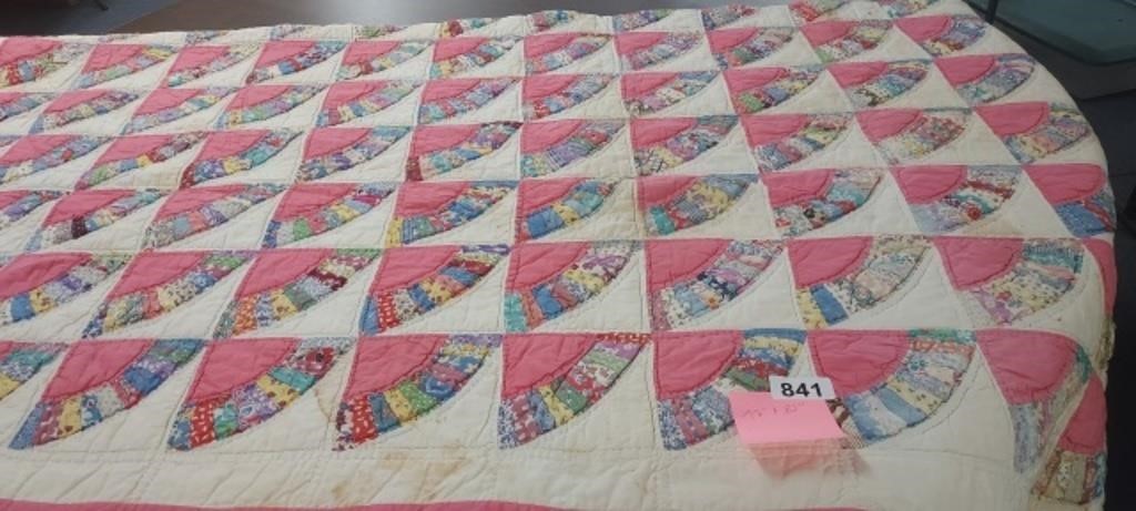 VINTAGE QUILT 72" X 82" (AGE STAINS)