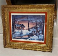 Gold ornate framed dashing through the snow by