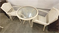 FROSTED GLASS PARLOR TABLE AND RESIN WICK ER
